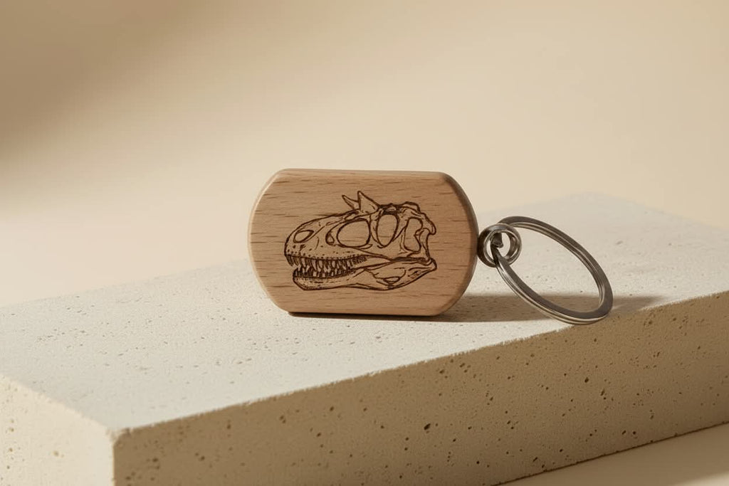 Schlüsselanhänger – Carnotaurus, Holz, lasergraviert