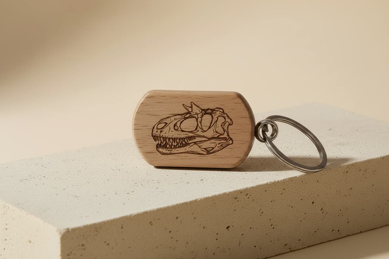Schlüsselanhänger – Carnotaurus, Holz, lasergraviert