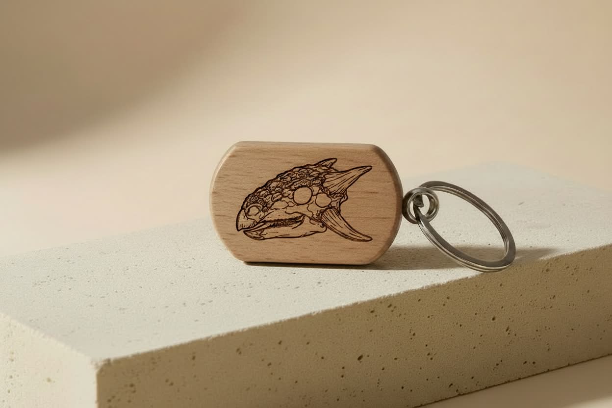 Schlüsselanhänger – Ankylosaurus, Holz, lasergraviert