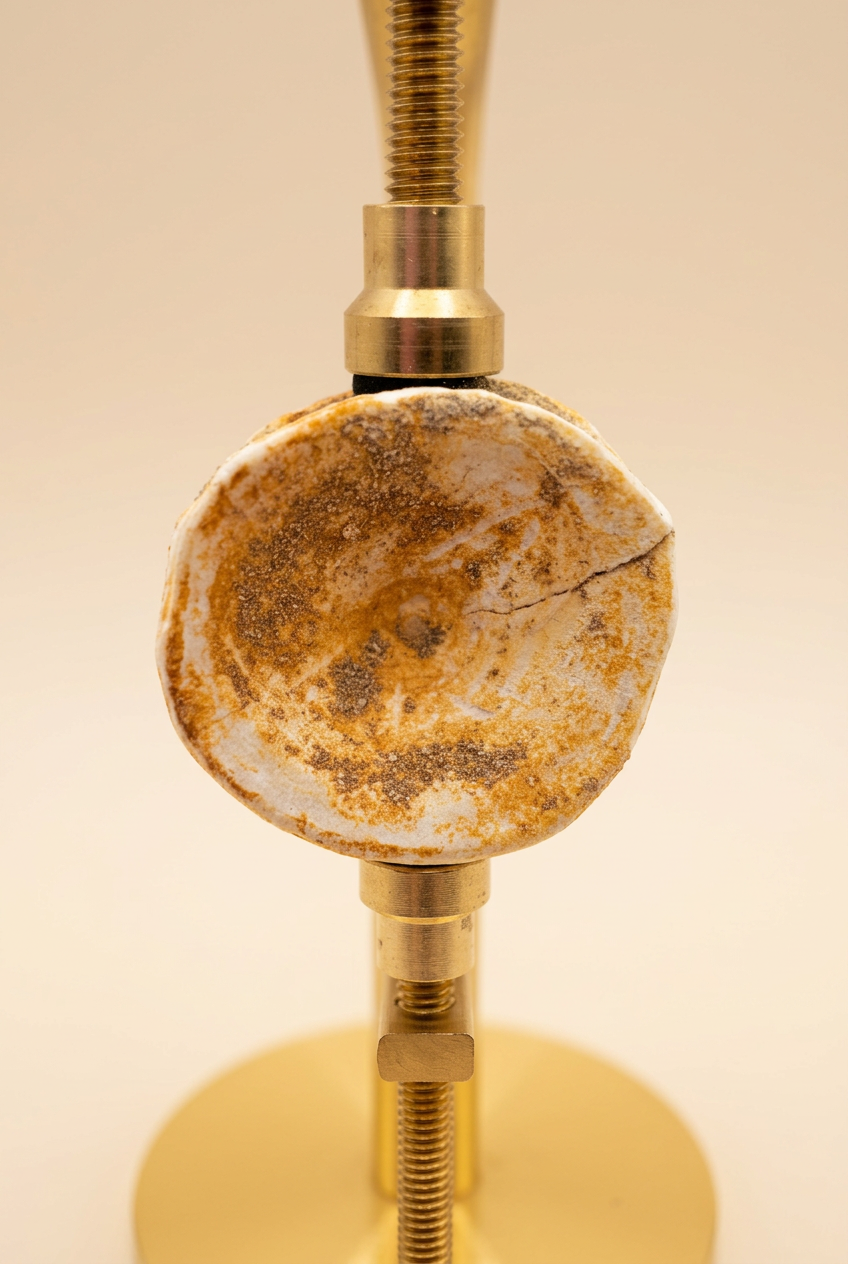 Fossil-Nahaufnahme mit warmem Creme-Beige-Hintergrund